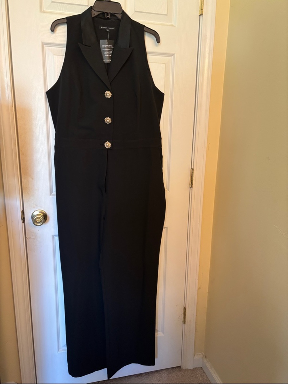 Boston Proper Black Sleeveless Dressy Pant Jumpsuit with Jewel Buttons